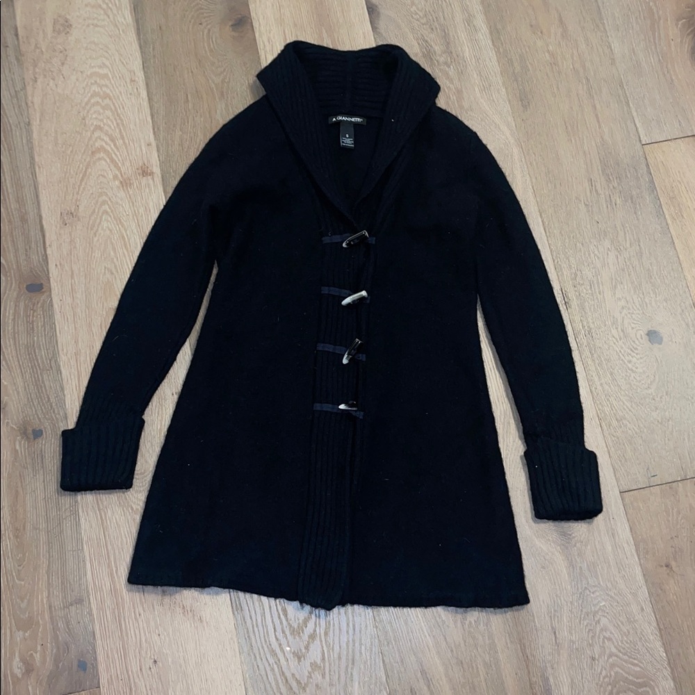 A. Giannetti 100% lambs Wool black  Longline Classic Cardigan Size small button
